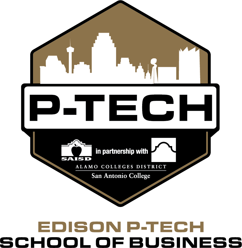 This image is the School of Business P-Tech logo at Edison High School